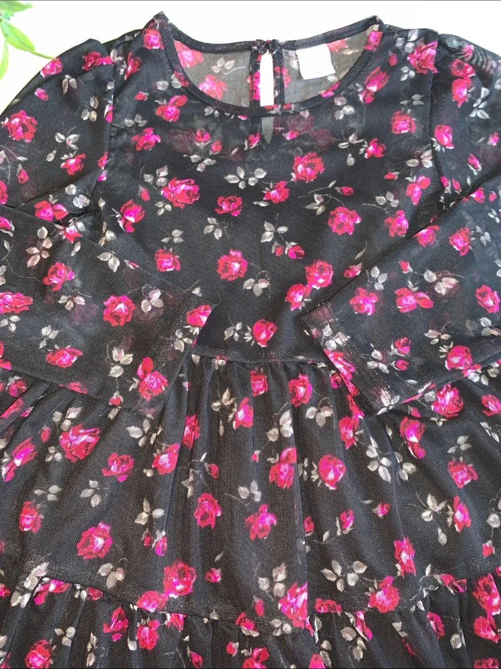 Gap Black Sheer Overlay Dress Roses 3 EUC
